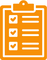 Orange clipboard with a four-item checklist, all items checked.