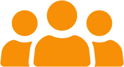 Group of three orange user icons representing a team or group. (informative)